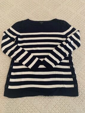 Talbots Navy Striped Sweater with Side Buttons. Size S. Excellent Condition.